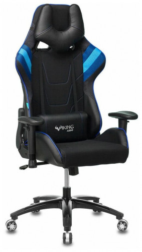 игровое кресло бюрократ бюрократ viking 4 aero, обивка: искусственная кожа, цвет: иск.кожа черная/ткань черная 26-28/сетка синяя(tw-10)-голубая(tw-55)-серая(tw-12) в Воронеже
